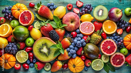 Assortment of fresh and vibrant fruits , tropical, colorful, healthy, organic, variety, assortment, ripe, juicy, nutrition, harvest