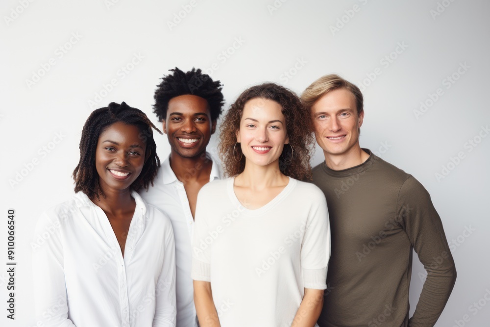 Various ethnicities smiling looking at camera on a white background Various ethnicities smiling looking at camera on a white background