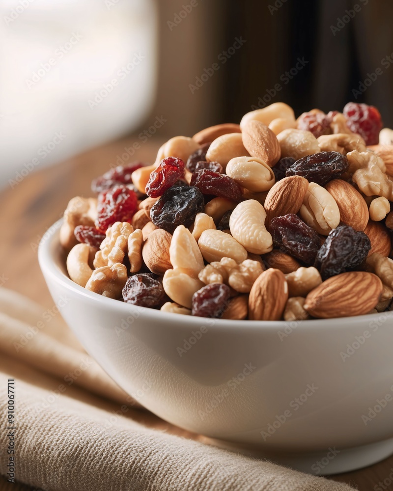 A close-up shot of a bowl filled with a variety of mixed nuts and dried fruits, perfect for a healthy snack. A close-up shot of a bowl filled with a variety of mixed nuts and dried fruits, perfect for a healthy snack.