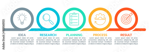 5 steps, option infographic with business icons. Process diagram, timeline info graphic design with circle elements. Modern layout, flow chart template. Vector illustration.