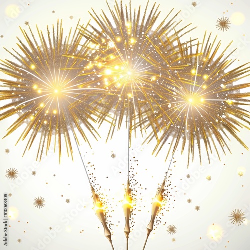 Sparkling Golden Fireworks Display on Light Background Celebrating Festive Occasions and Special Events