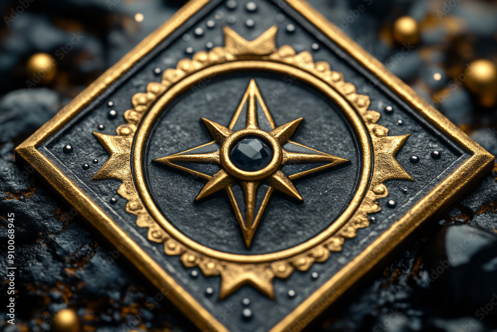 Creative depiction of a diamond-shaped 3D medal, with engraved details and a modern aesthetic, Creative depiction of a diamond-shaped 3D medal, with engraved details and a modern aesthetic,