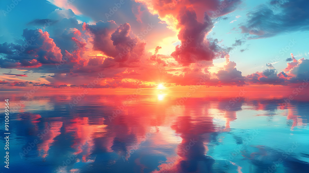 Sunset Reflection in Calm Ocean - Realistic Image Sunset Reflection in Calm Ocean - Realistic Image