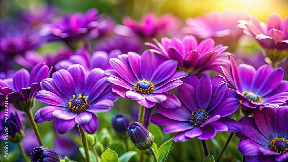 Obraz premium A close-up photo of vibrant violet flowers blooming in a garden, colors, nature, flora, spring, beauty, purple, petals, blossoms