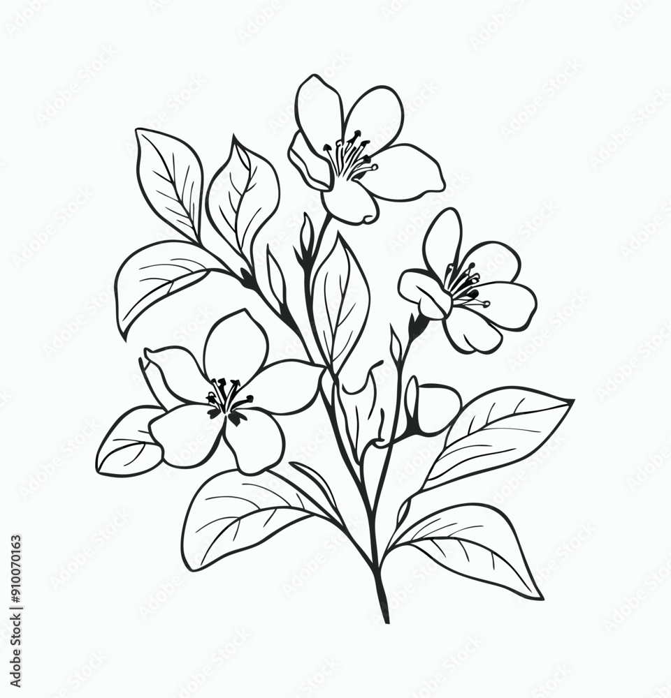 Simple hand drawn flowers outline drawing illustration Simple hand drawn flowers outline drawing illustration