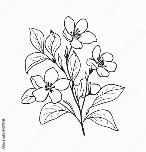 Simple hand drawn flowers outline drawing illustration