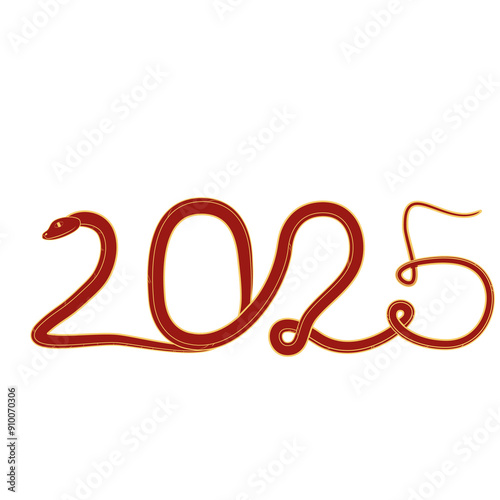 Chinese 2025 Red and Gold Contour New Year Numeric. Zodiac Asia Snake