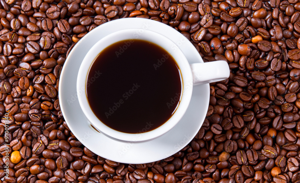 Elegant view from the top cup of coffee espresso on the coffee beans backdrop glamorous delicious morning breakfast drink lifestyle background texture web template design corporate banner advertising Elegant view from the top cup of coffee espresso on the coffee beans backdrop glamorous delicious morning breakfast drink lifestyle background texture web template design corporate banner advertising