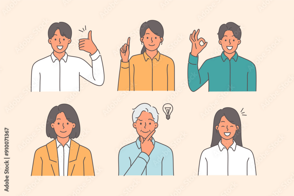 Positive business people make gestures of approval and smile as sign of support and solidarity Positive business people make gestures of approval and smile as sign of support and solidarity