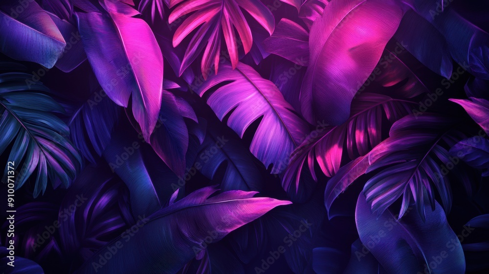 Vibrant tropical leaves in vivid pink purple hues Vibrant tropical leaves in vivid pink purple hues