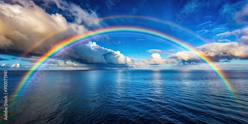 Rainbow stretching over the vast ocean , rainbow, ocean, colorful, sky, horizon, beauty, nature, tranquil, scenic, bright