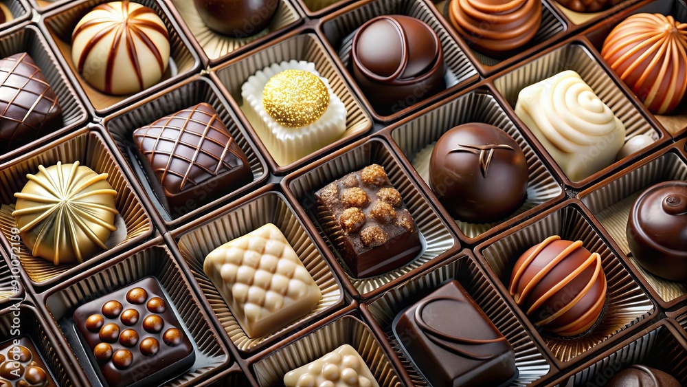 Indulge in a decadent assortment of handcrafted chocolates with an elegant embossed packaging , handcrafted, chocolates Indulge in a decadent assortment of handcrafted chocolates with an elegant embossed packaging , handcrafted, chocolates