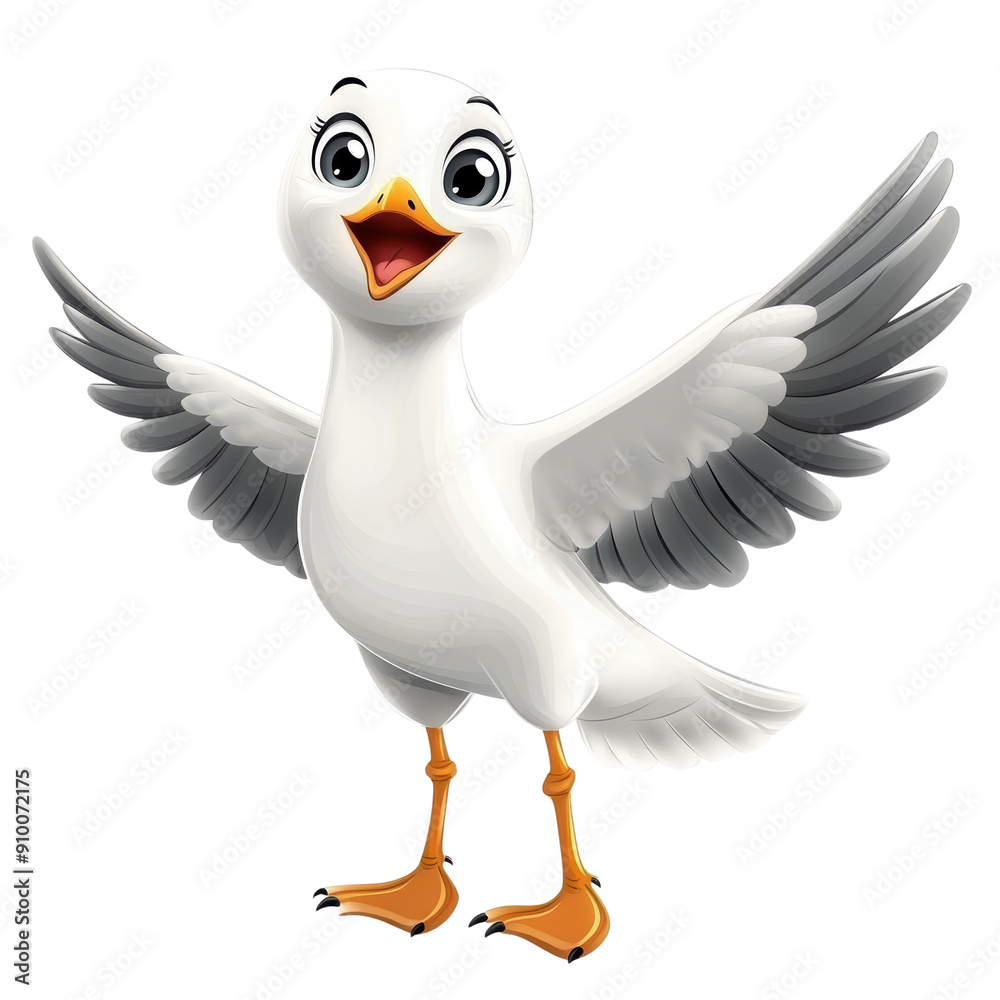 A cartoon bird with a big smile on its face. The bird is white and has orange feet A cartoon bird with a big smile on its face. The bird is white and has orange feet