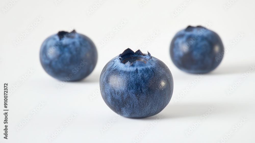 Three Blueberries on a White Background Three Blueberries on a White Background