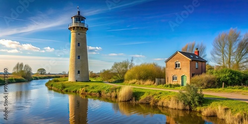 Historic lighthouse standing tall by the River Nene in Sutton Bridge village, Lincolnshire photo