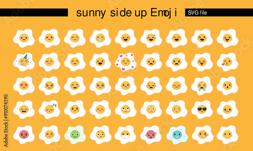 Set of Cute Sunny Side Up Egg Yolk Emoji Emoticon