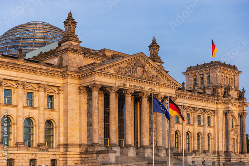 German Parliament the Bundestag in the Reichstag Building. Text says: To the German Population