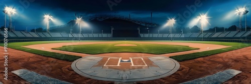 Nighttime baseball field with lights and home plate