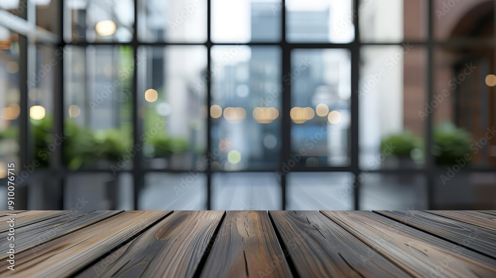 Empty wooden table top with blurred city cafe background. Empty wooden table top with blurred city cafe background.