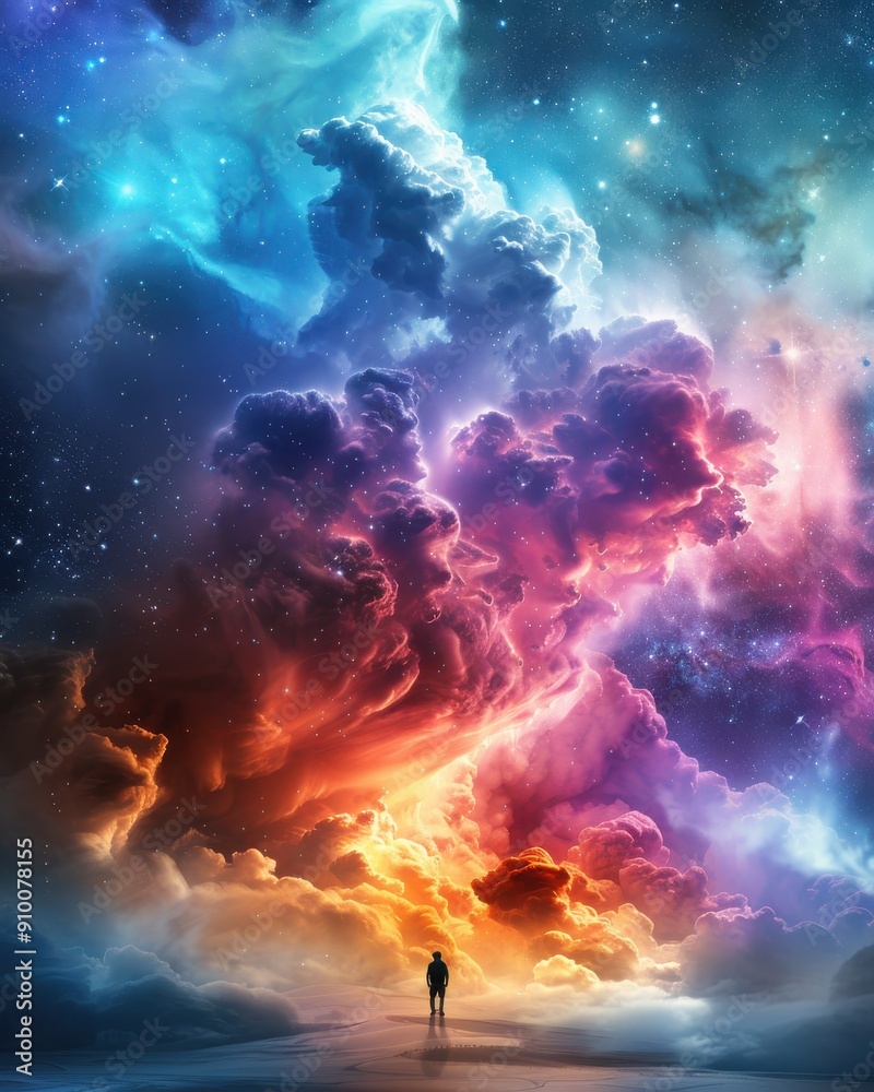 A stunning cosmic landscape featuring vibrant colors and celestial clouds, inviting the viewer to explore the universe's beauty. A stunning cosmic landscape featuring vibrant colors and celestial clouds, inviting the viewer to explore the universe's beauty.