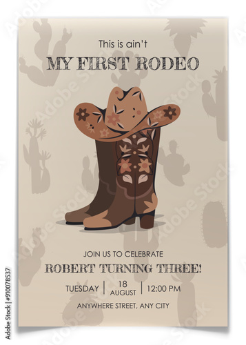 First Rodeo Cowboy party invitation card