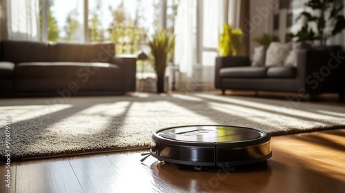 Robot Vacuum Cleaner Cleaning Living Room