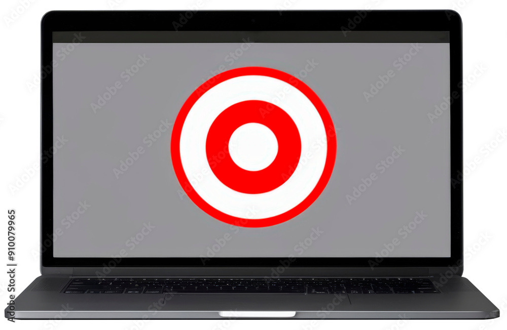 Laptop with target on screen, business, companies and technology concept, on transparent background PNG. Laptop with target on screen, business, companies and technology concept, on transparent background PNG.