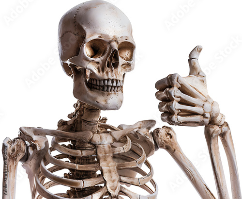 A skeleton giving a thumbs up isolated on a transparent background PNG