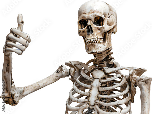 A skeleton giving a thumbs up isolated on a transparent background PNG