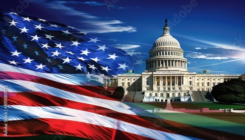 United States Flag Merged with the Capitol Building as a Symbol for Upcoming Elections