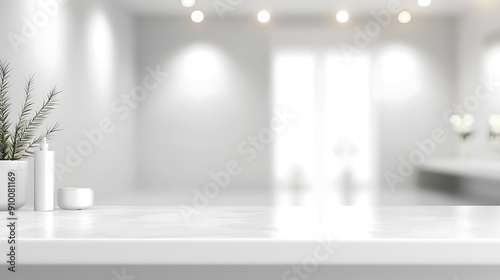 luxury white beautiful table top counter and blurr bokeh in bathroom