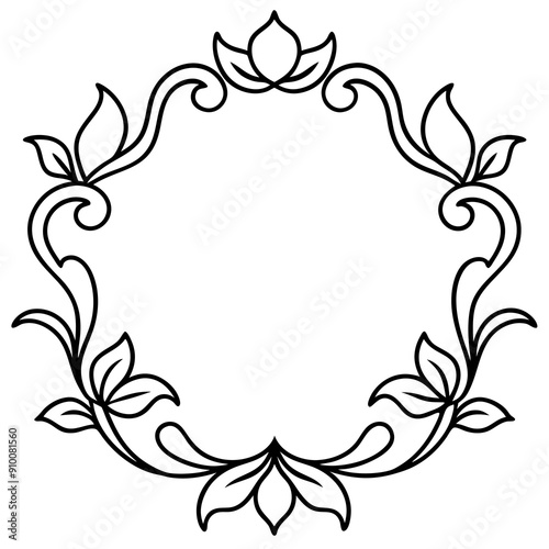 A circular floral design made up of elegant, symmetrical black lines