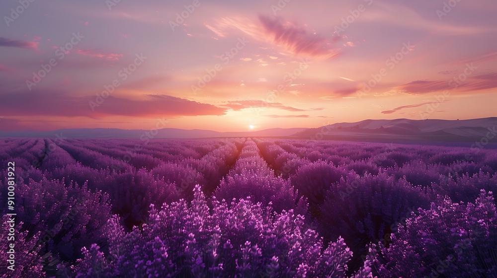 Elegant lavender field at sunset at the background Elegant lavender field at sunset at the background
