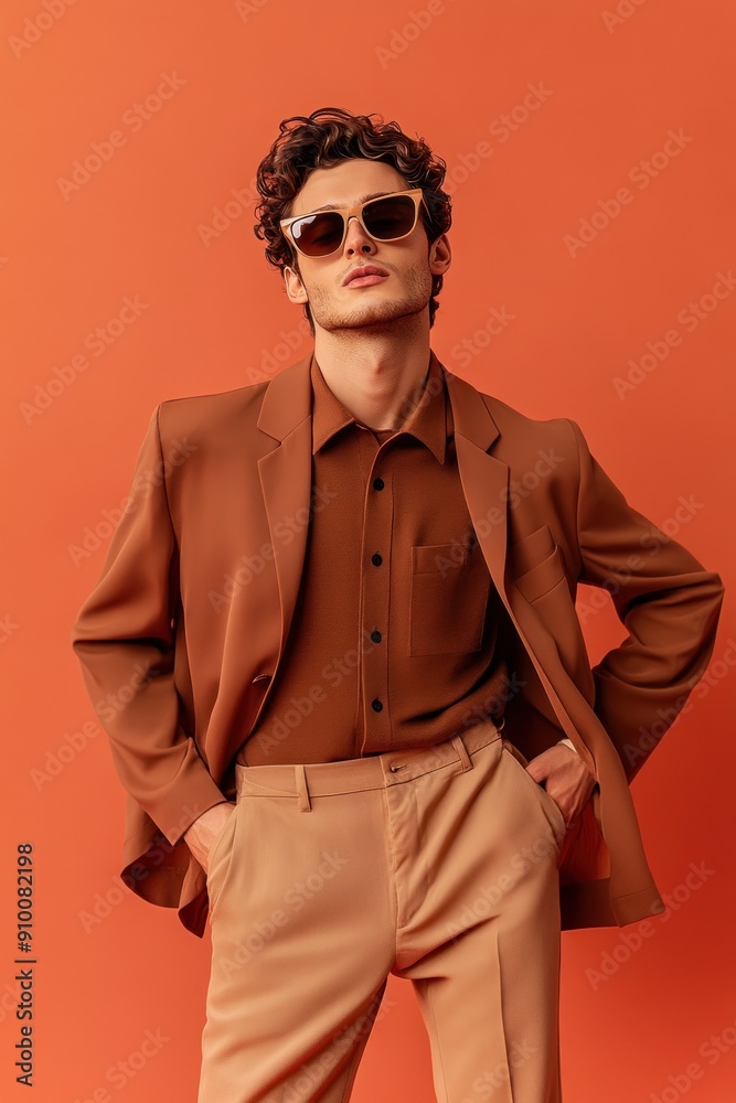 Obraz premium Confident man in brown formal attire, hands on hips