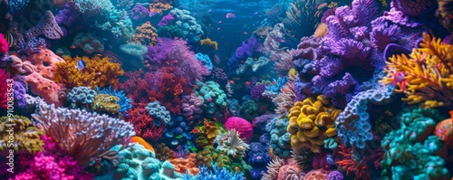 Textured coral reef with vibrant colors, 4K hyperrealistic photo