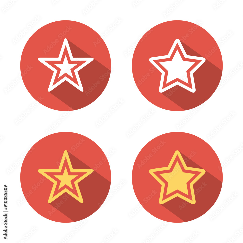 Star icon with long shadow. Stars on red circle Star icon with long shadow. Stars on red circle
