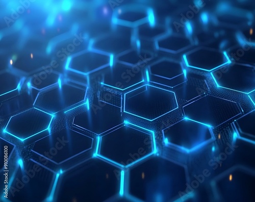 Abstract technology background concept with hexagon pattern and glowing light effects. Vector illustration in the style of abstract, ultra realistic, stock photo, high resolution photography, insanely