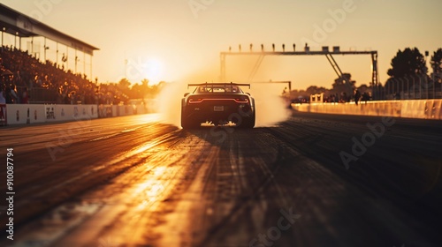 Drag Race Car at Sunset