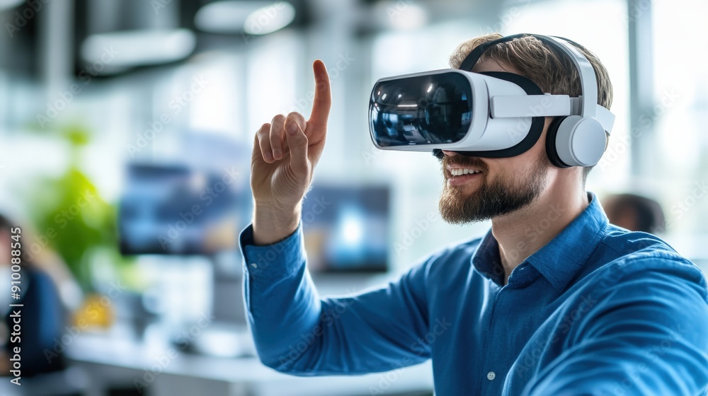 A man wearing a virtual reality headset A man wearing a virtual reality headset