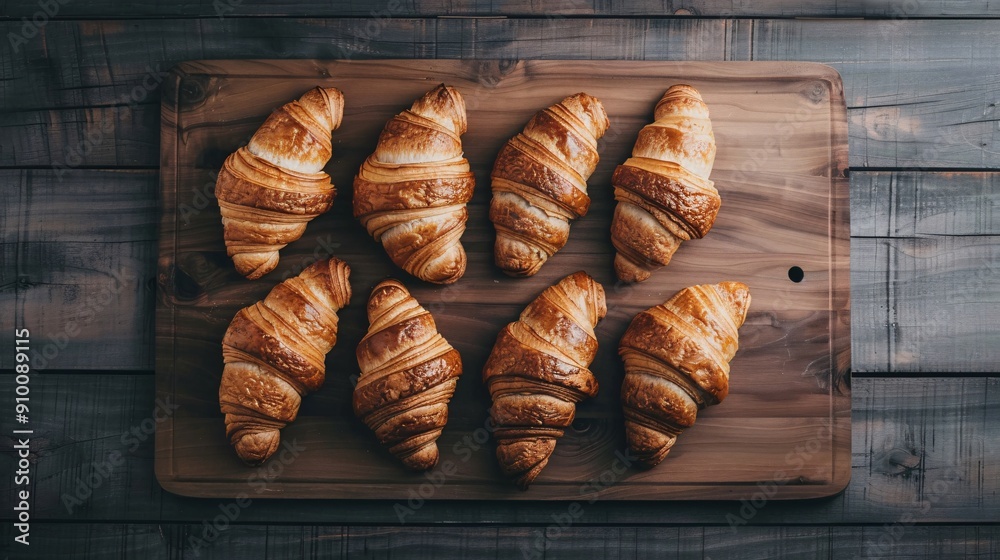 Freshly Baked Croissants on Wooden Cutting Board Freshly Baked Croissants on Wooden Cutting Board