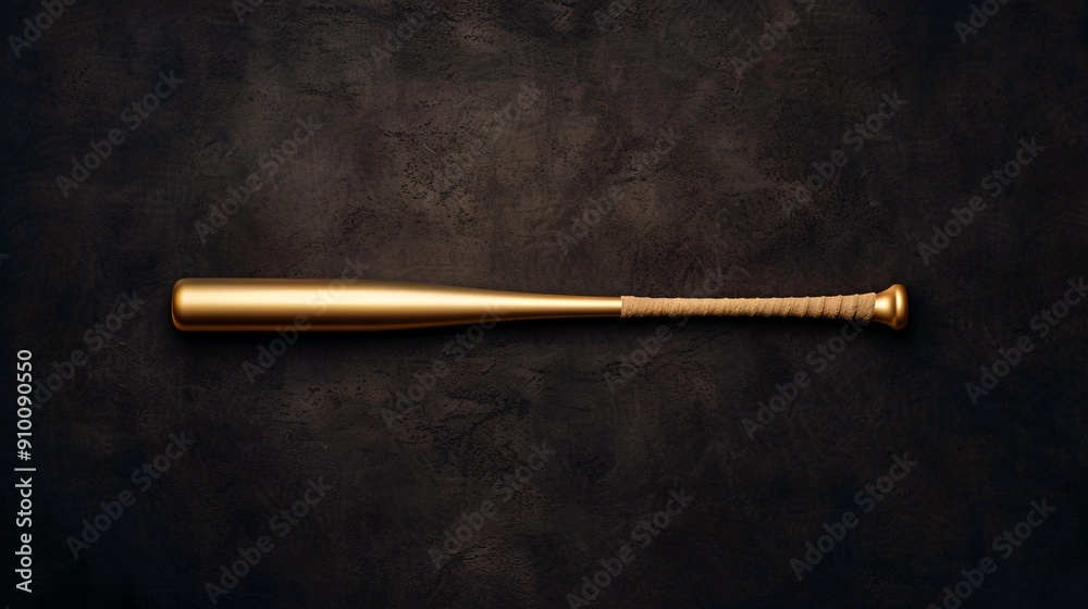 Fototapeta premium Golden Baseball Bat with Rope Handle on Dark Background