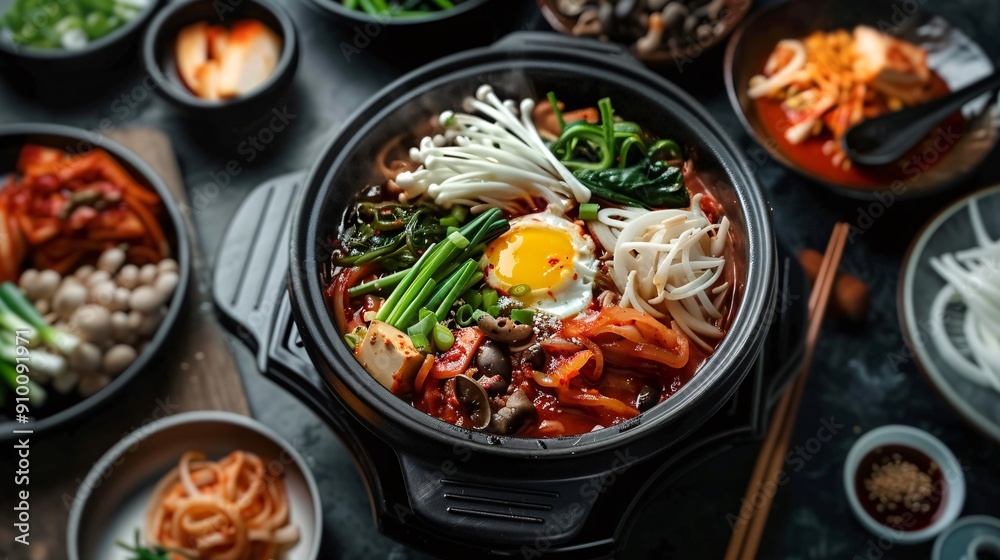 Korean Hot Pot with Vegetables and Egg Korean Hot Pot with Vegetables and Egg