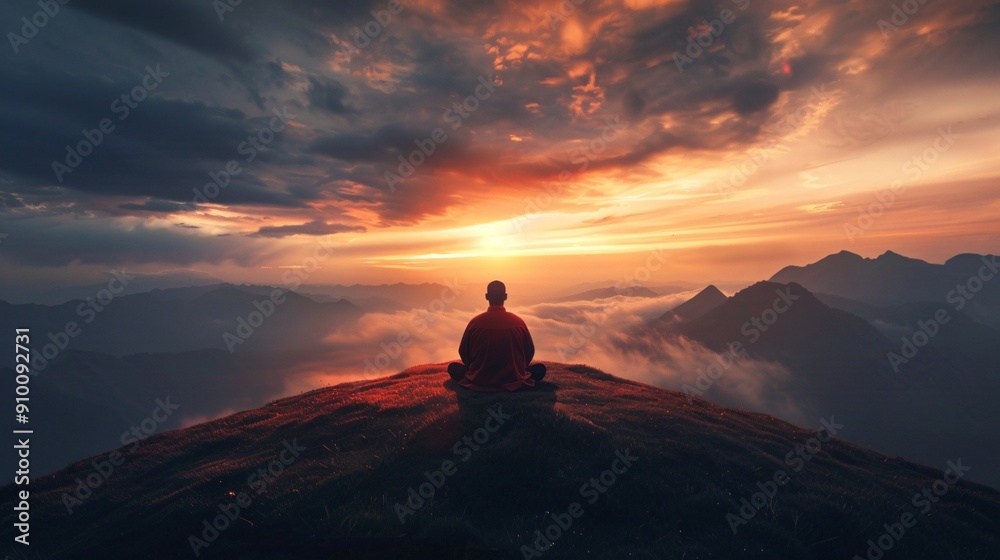 Meditation at Sunrise on Mountain Peak Meditation at Sunrise on Mountain Peak