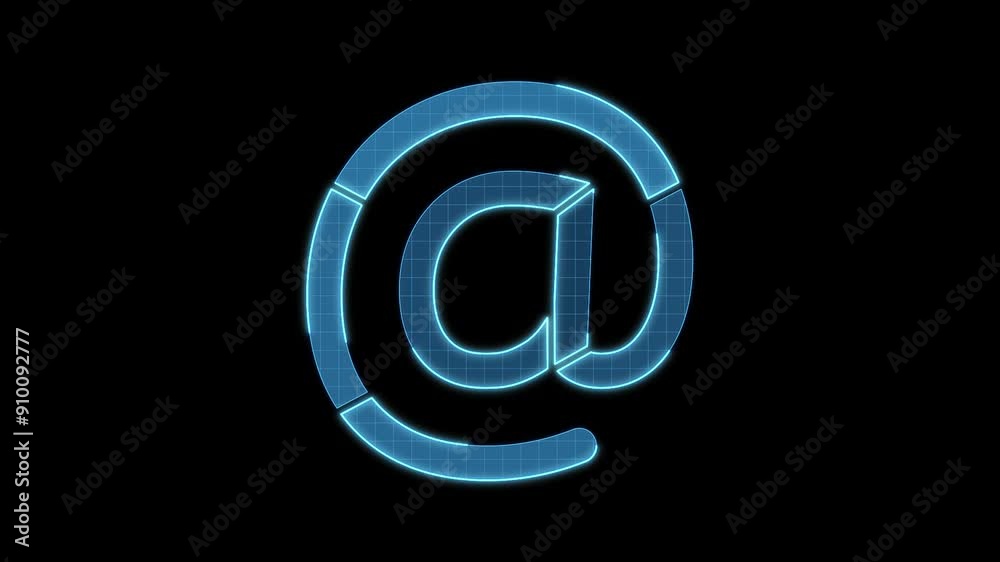 Arroba icon motion animation, continuous seamless loop from 1 to 7 second mark, futuristic cyber technology look, neon laser lines on black background. Arroba icon motion animation, continuous seamless loop from 1 to 7 second mark, futuristic cyber technology look, neon laser lines on black background.