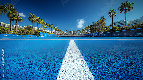 High-quality wide-angle image of a world-class competition large tennis court photo