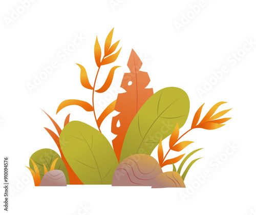Bright Autumn Leaf and Foliage Nature Composition. Fall Colorful Plant. Vector Illustration. 
