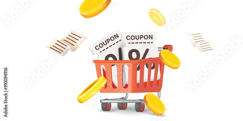 Coupon up to 50% off black rips floating in air with coin. all on blue background.gift voucher 50% discount on shopping.summer offer ends weekend holiday.Big sale and super sale coupon code discount