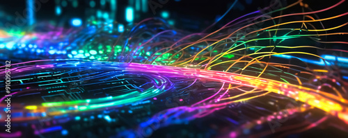 Futuristic Neon Glow  Technology   s Abstract Data Network and Cybernetic Connectivity