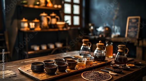 Wallpaper Mural Rustic Coffee Bar with Assorted Coffee Beans and Brewing Tools Torontodigital.ca