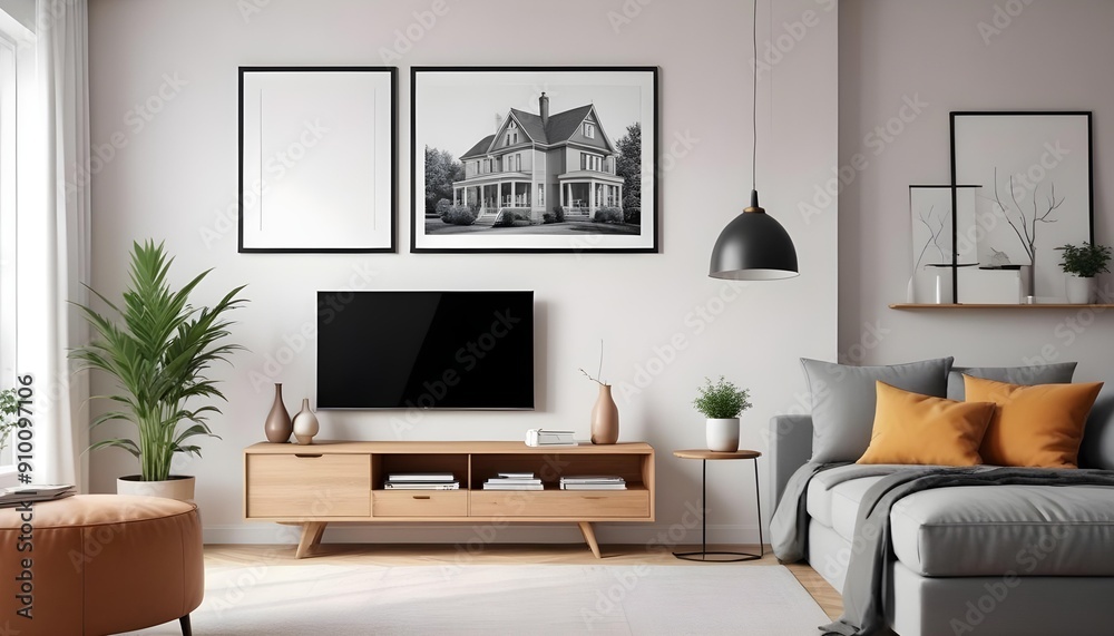 Frame mockup, ISO A paper size. Living room wall poster mockup. Interior mockup with house background. Modern interior design. 3D render Frame mockup, ISO A paper size. Living room wall poster mockup. Interior mockup with house background. Modern interior design. 3D render